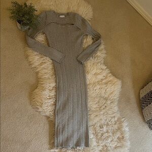 Pink Rose Gray Ribbed Bodycon Sweater Dress Keyhole Cutout XS NWOT
